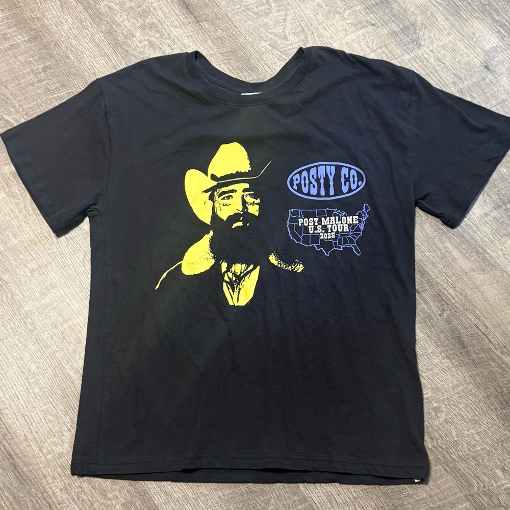 Post Malone Black Tee 2025 Tour  Graphic Tee with Yellow Print